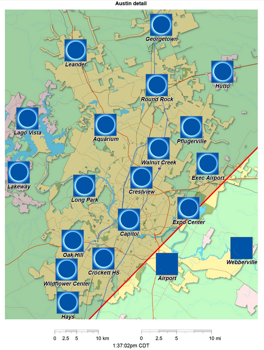 Mapa interactivo detallado del eclipse de 2024 de Austin