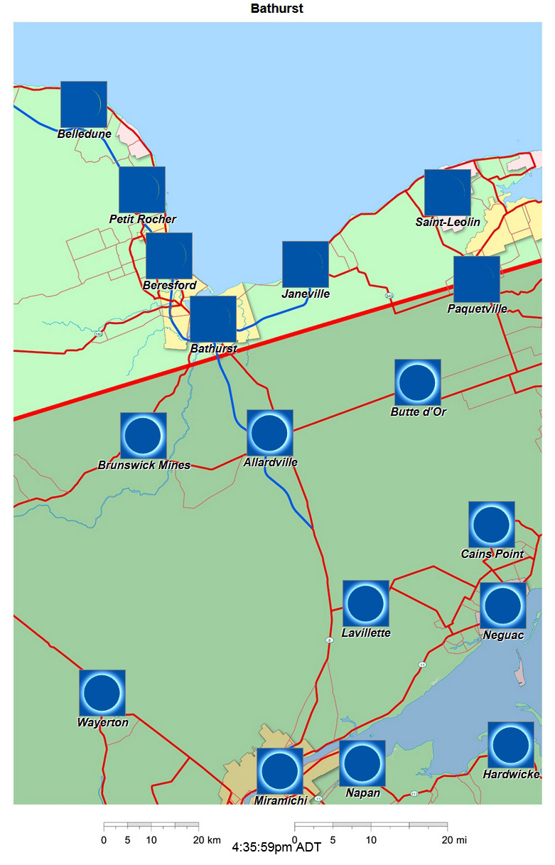Carte interactive d'éclipse de 2024 pour Bathurst