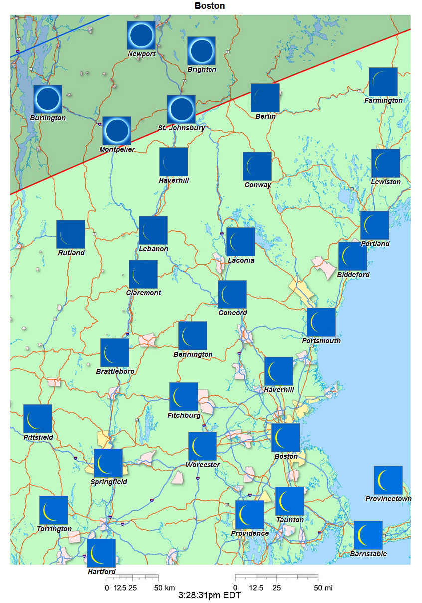 Carte interactive d'éclipse de 2024 pour Boston