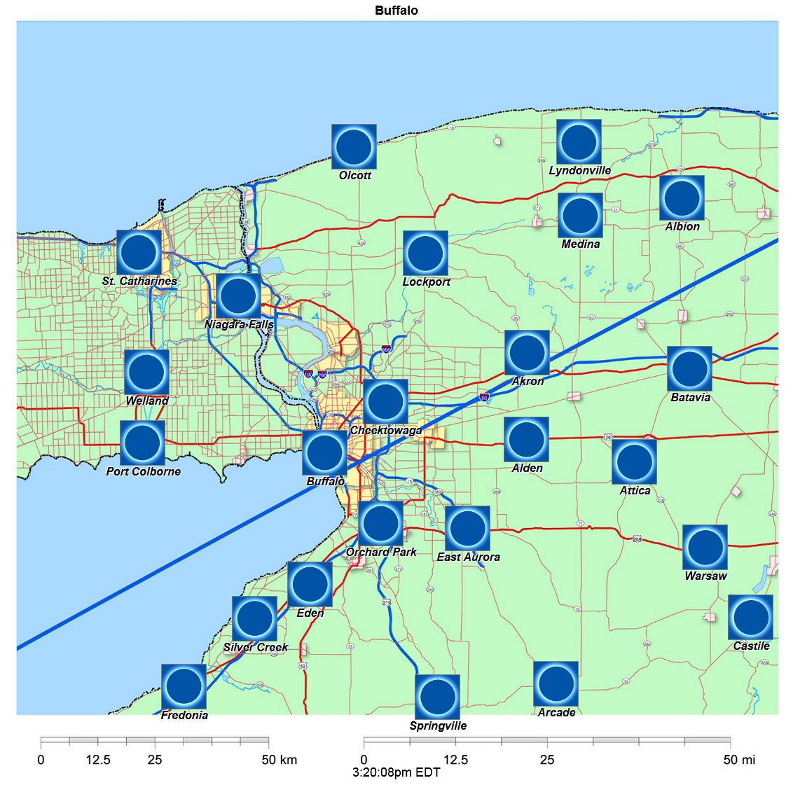 Carte interactive d'éclipse de 2024 pour Buffalo