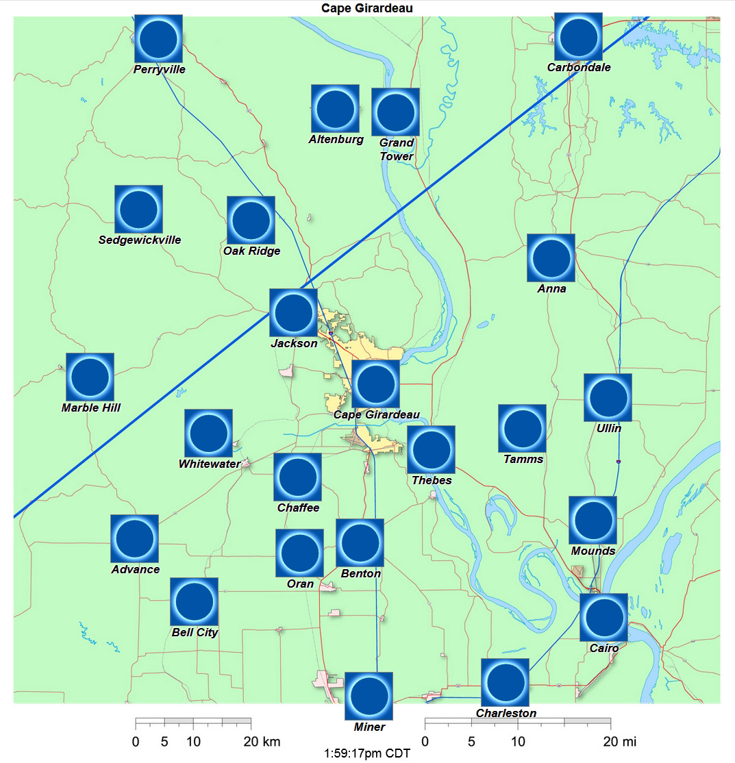 Mapa interactivo del eclipse de 2024 de Cape Girardeau