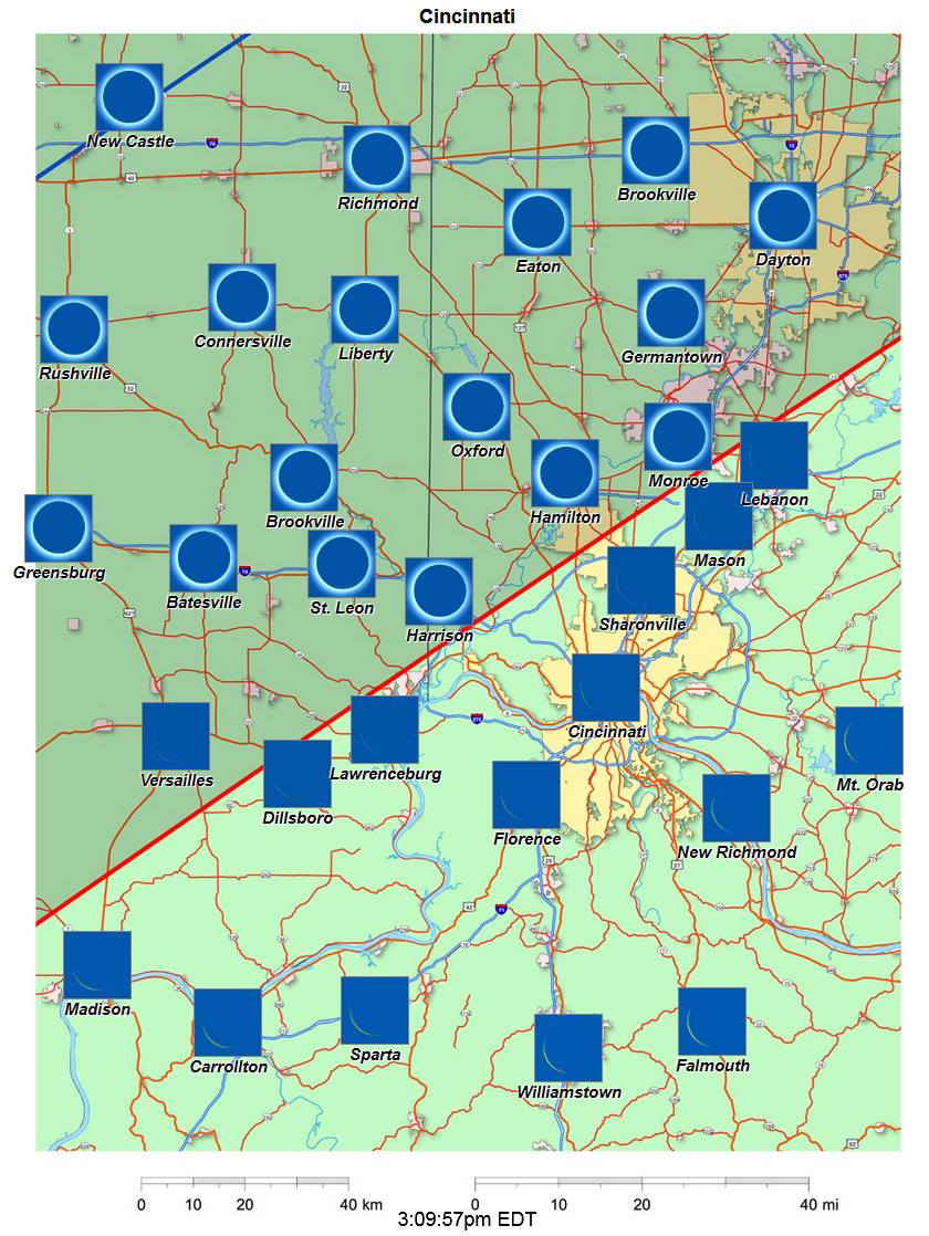 Carte interactive d'éclipse de 2024 pour Cincinnati