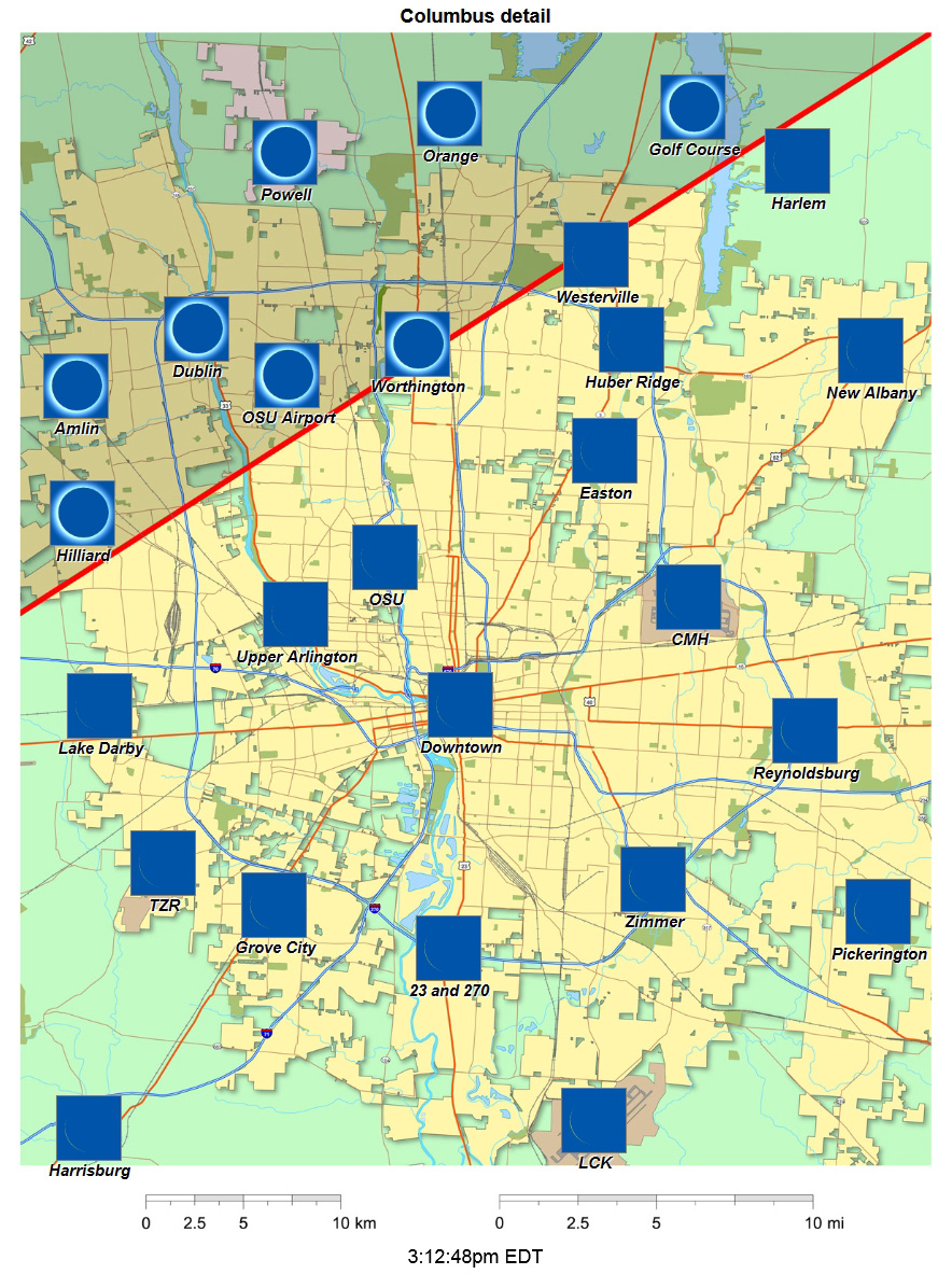 Mapa interactivo detallado del eclipse de 2024 de Columbus