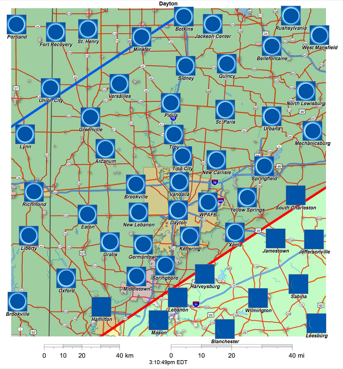 Carte interactive d'éclipse de 2024 pour Dayton