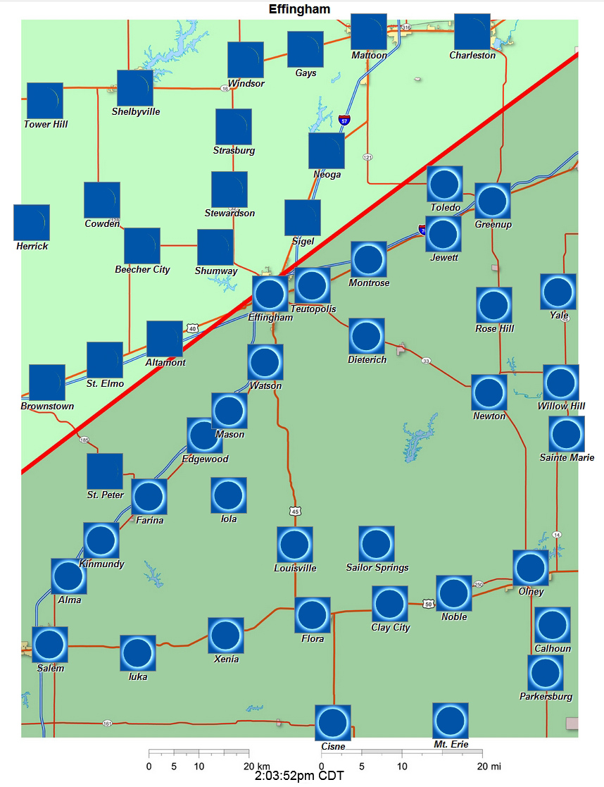 Carte interactive d'éclipse de 2024 pour Effingham