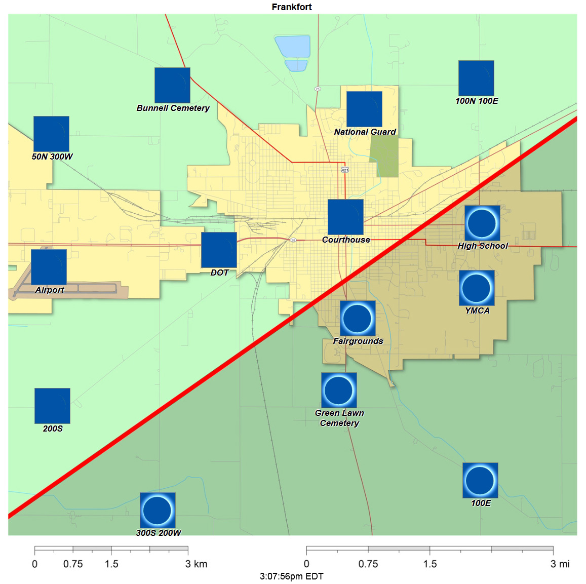 Carte interactive d'éclipse de 2024 pour Frankfort