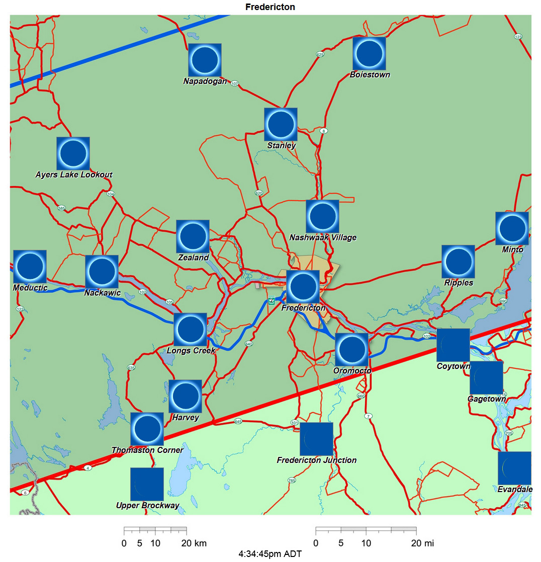 Carte interactive d'éclipse de 2024 pour Fredericton