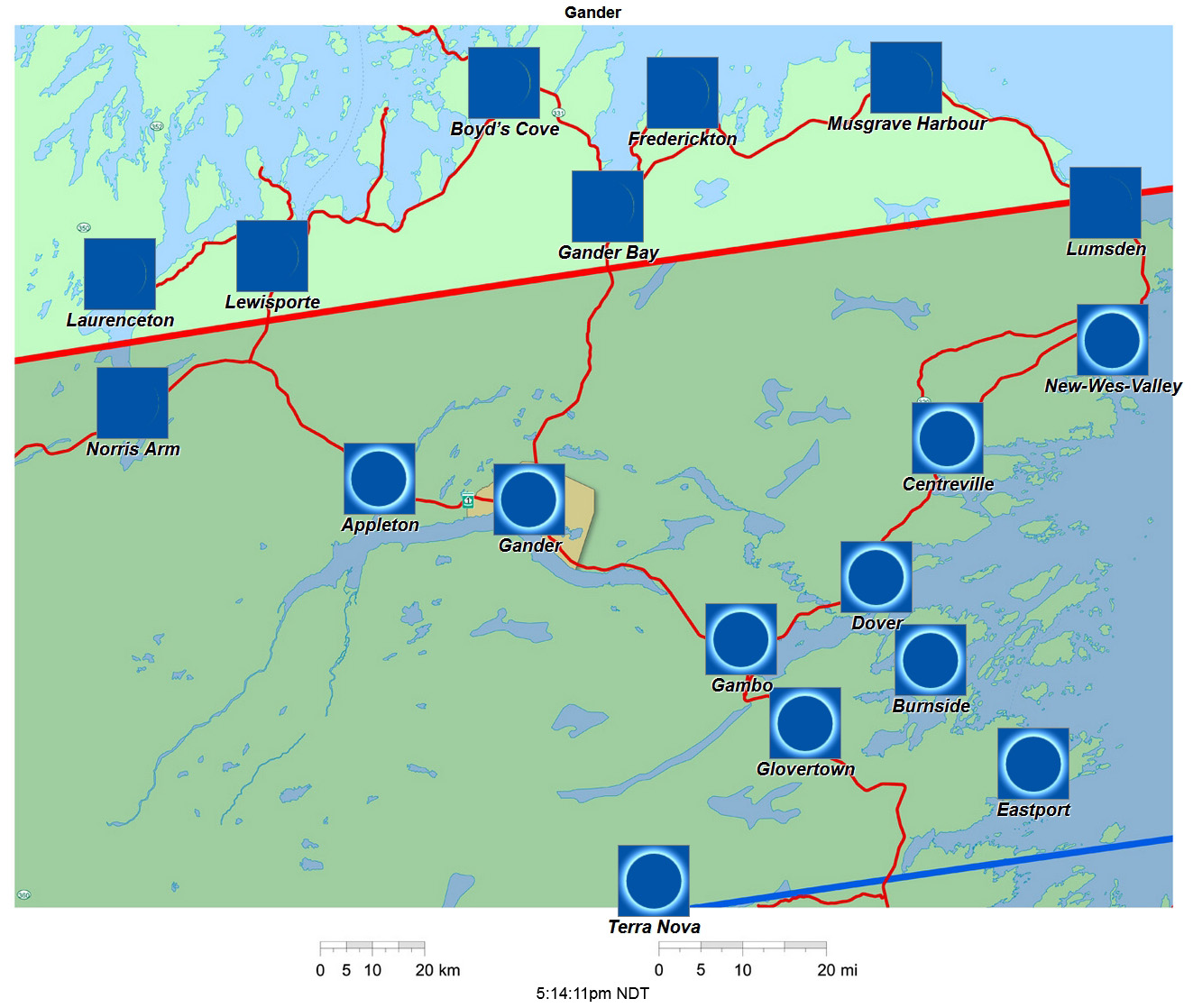 Interactive 2024 eclipse map for Gander