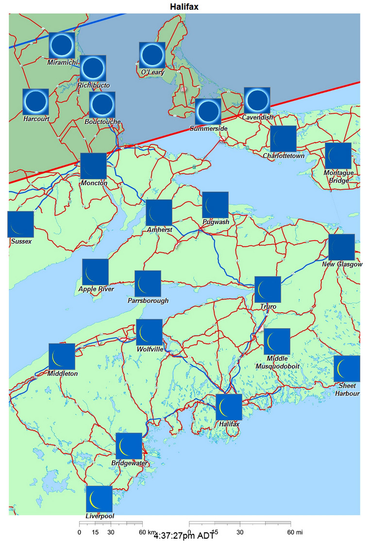 Carte interactive d'éclipse de 2024 pour Halifax