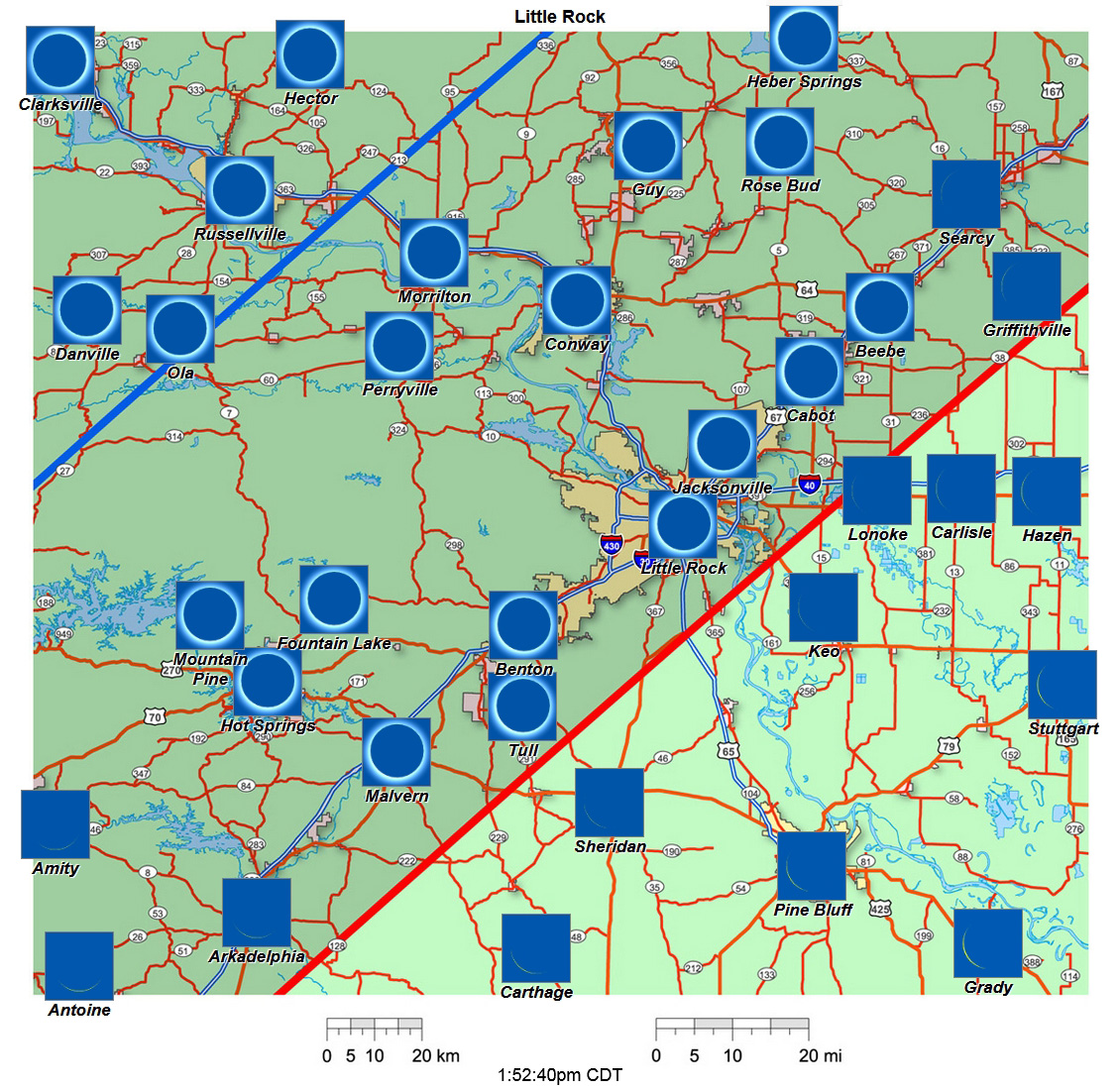 Interactive 2024 eclipse map for Little Rock