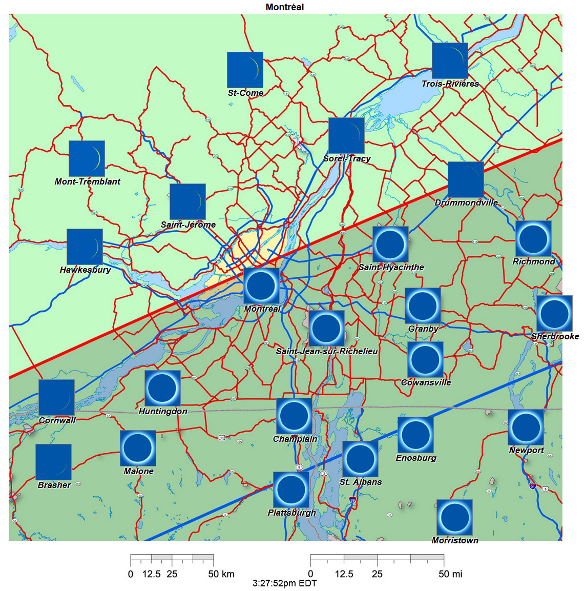 Carte interactive d'éclipse de 2024 pour Montréal