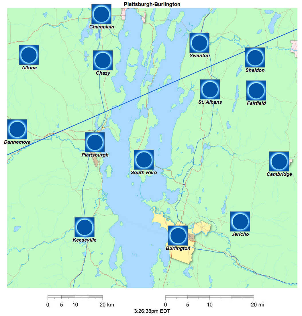 Carte interactive d'éclipse de 2024 pour Plattsburgh