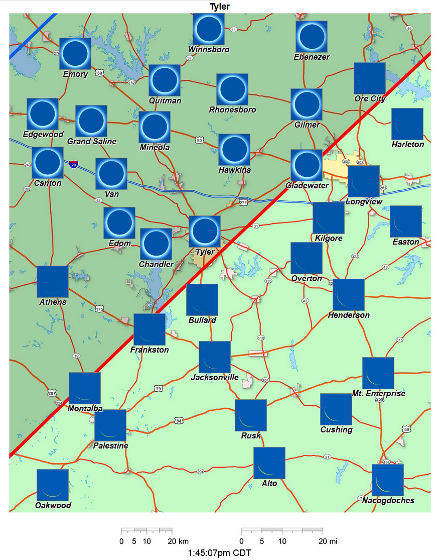 Mapa interactivo del eclipse de 2024 de Tyler